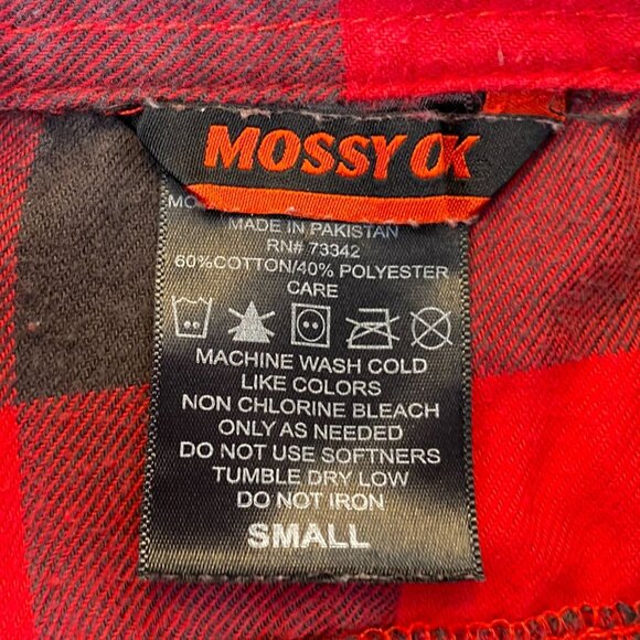 Mossy Oak Men Shirt Small Long Sleeve Red Plaid Buffalo Flannel Button Up Casual - Picture 2 of 7